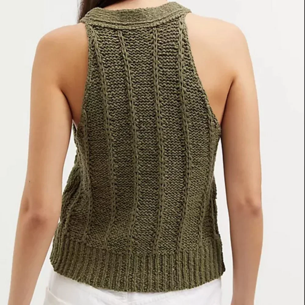 Pilcro Anthroplogie XL NWT Cable Knit Sweater Tank Vest Top Moss Green - Picture 4 of 6
